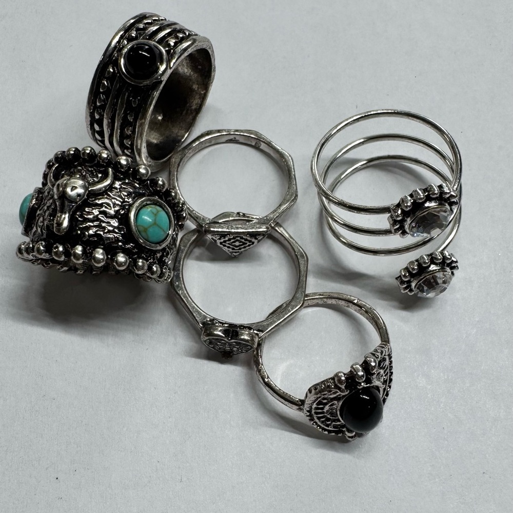 Size 6, 7, 8 & 9 Shyanne Silver and Turquoise Ring Set - Picture 4 of 4